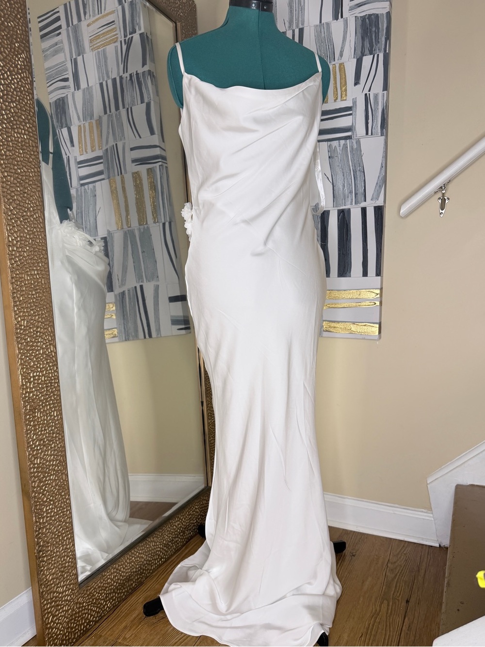 JLUXLABEL Cream Satin Cowl Slip Gown with Floral Side Detail
